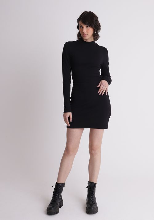 Vestido curto gola alta recorte nas costas