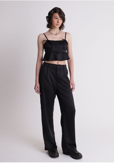 Calça alfaiataria relaxed acetinada