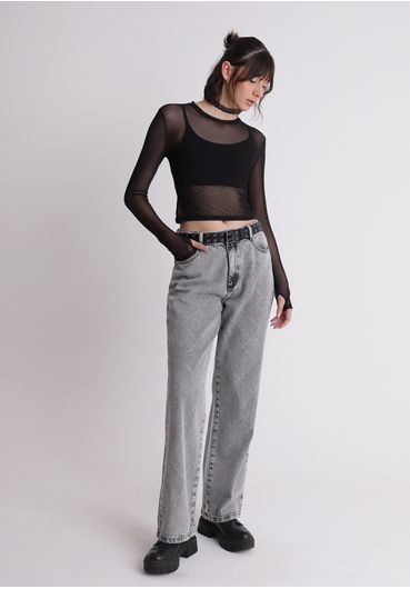 Blusa em tule manga longa