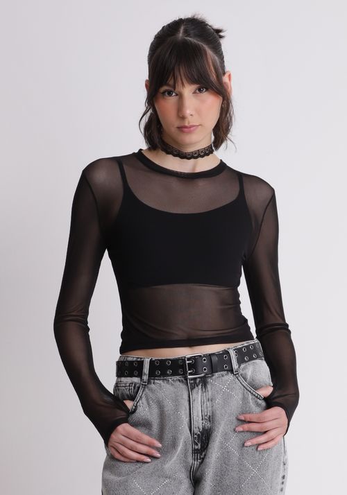 Blusa em tule manga longa