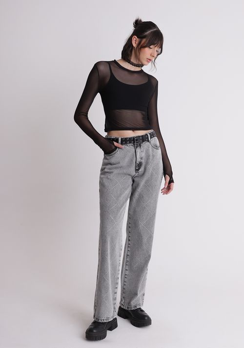 Blusa em tule manga longa