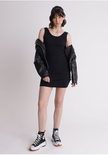 Vestido regata em ribana Preto