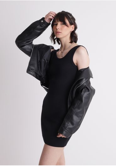 Vestido regata em ribana Preto