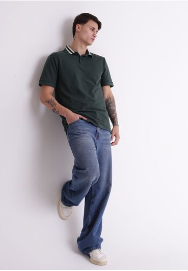 Camiseta polo piquet verde listra