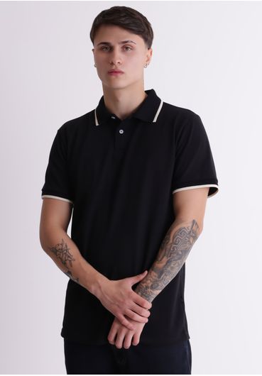 Camiseta polo piquet preta listra