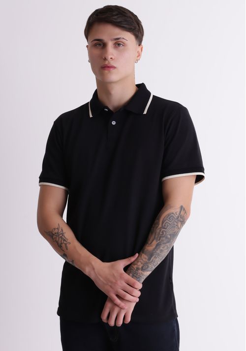 Camiseta polo piquet preta listra