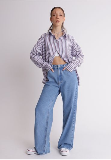 Calça jeans wide leg cintura alta