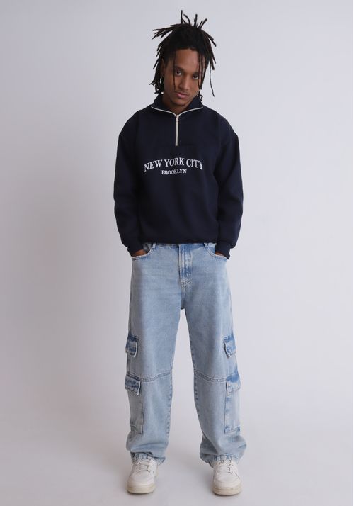 Calça jeans baggy cargo