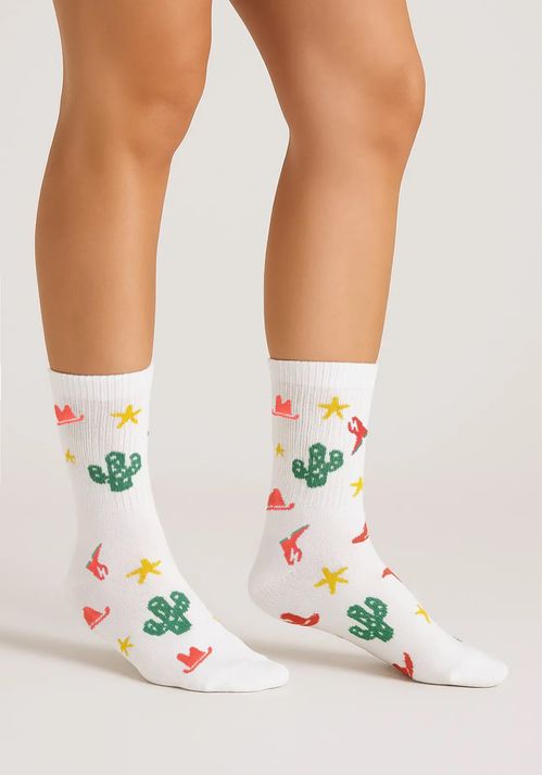 Meia feminina estampada western