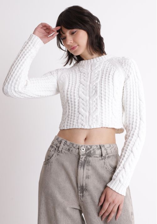 Blusão cropped em tricot