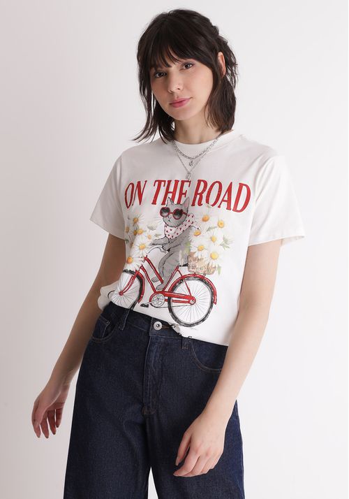 Camiseta estampada gato on the road