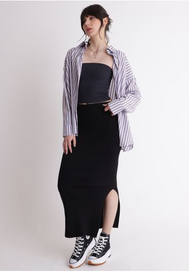 Saia midi em tricot com fenda lateral
