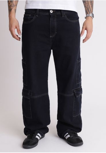 Calça jeans baggy cargo