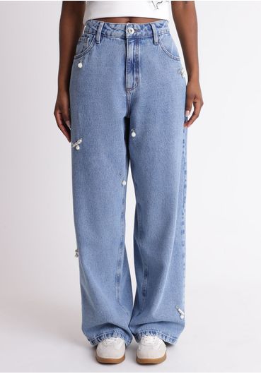 Calça baggy cintura média com charms