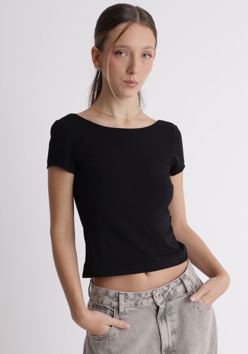 Blusa manga curta em cotton costas abertas