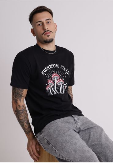Camiseta em algodão estampa mushroom field