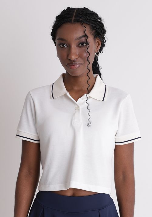 Blusa polo cropped com listras azuis