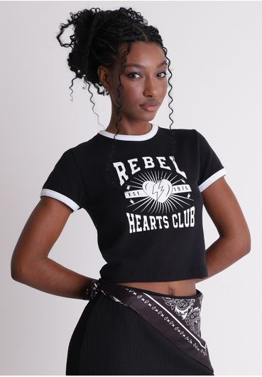 Camiseta baby look estampa rebel