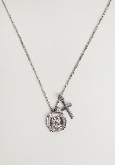 Conjunto colares medalha e cruz