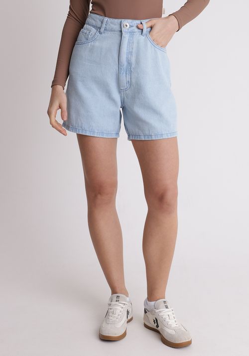 Short jeans cintura alta barra feita