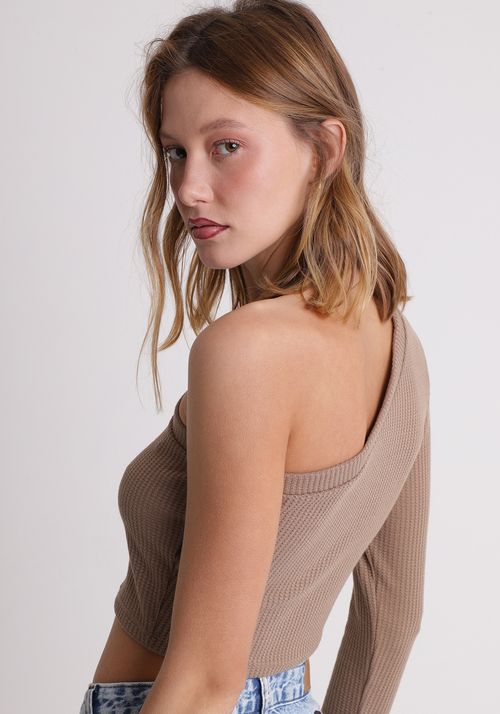 Cropped um ombro só manga longa