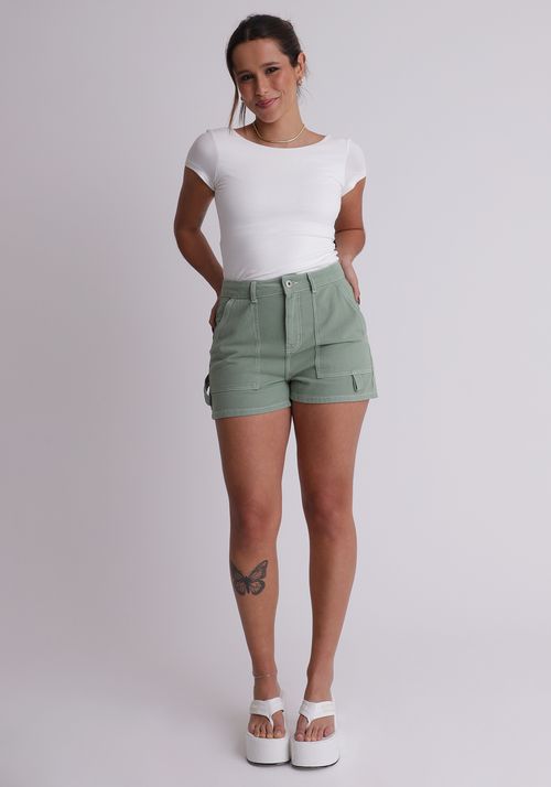 Short de sarja cintura alta com aletas