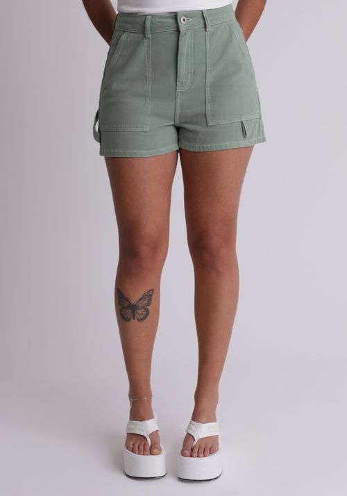 Short de sarja cintura alta com aletas