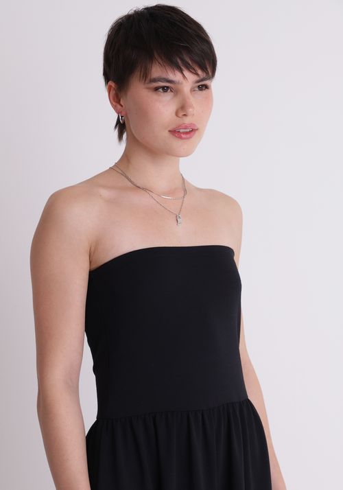 Vestido midi evasê sem alça