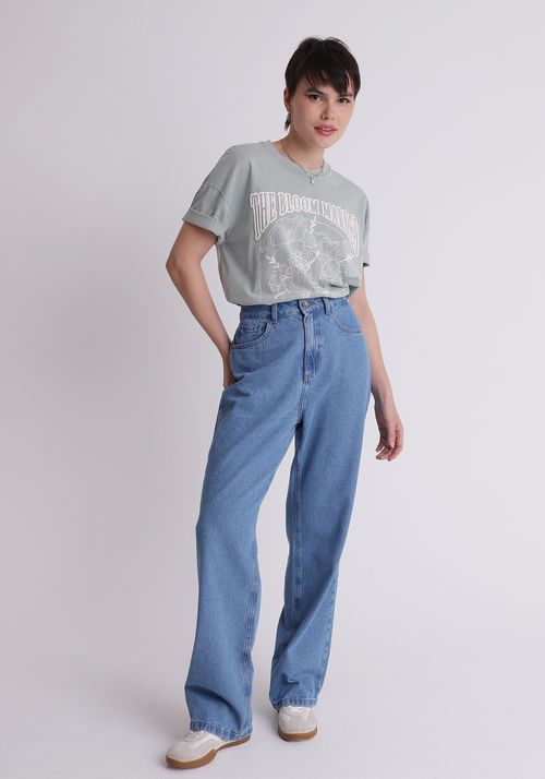 Calça jeans reta cintura alta