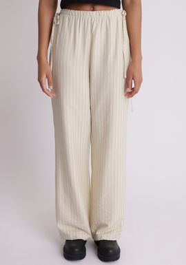 Calça risca de giz com amarração no cós