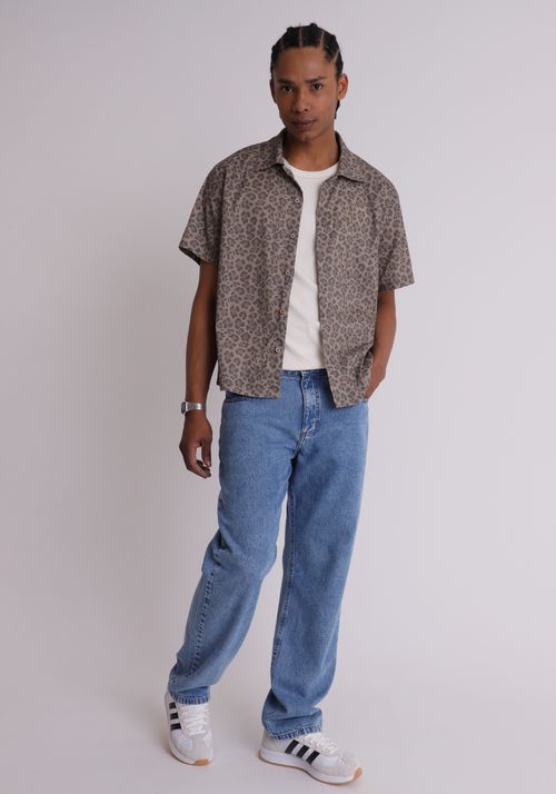 Calça jeans reta azul médio