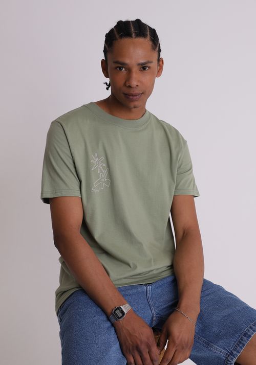 Camiseta em algodão estampada com silk deslocado