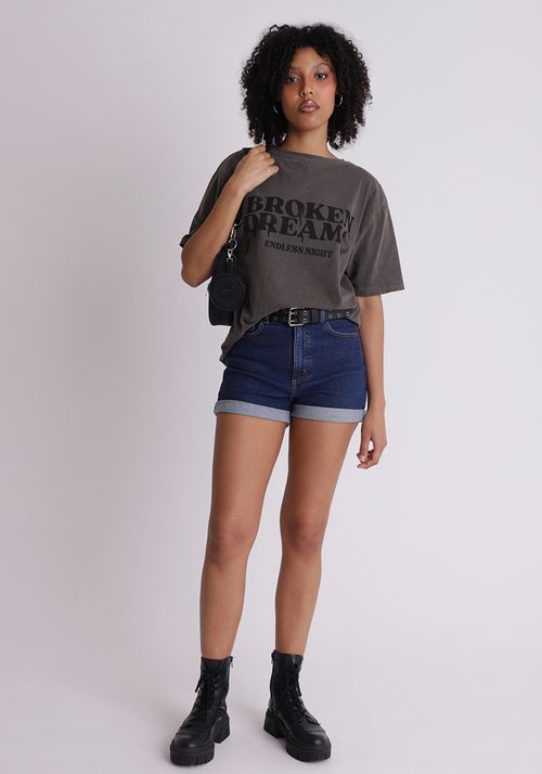 Short jeans elastano barra dobrada azul escuro