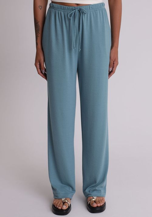 Calça wide leg em malha com cós elástico