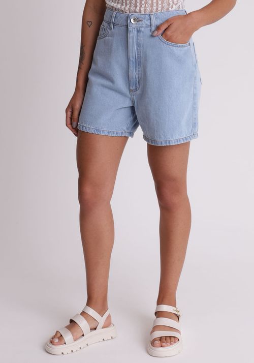 Short jeans cintura alta barra feita