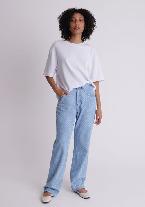 Calça jeans reta poa